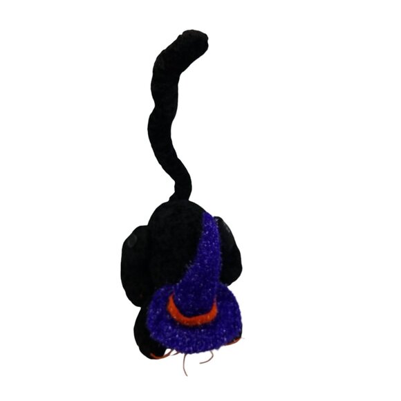 Halloween Black Cat Plush With Purple & Orange Witch Hat Posable Tail - Picture 15 of 16